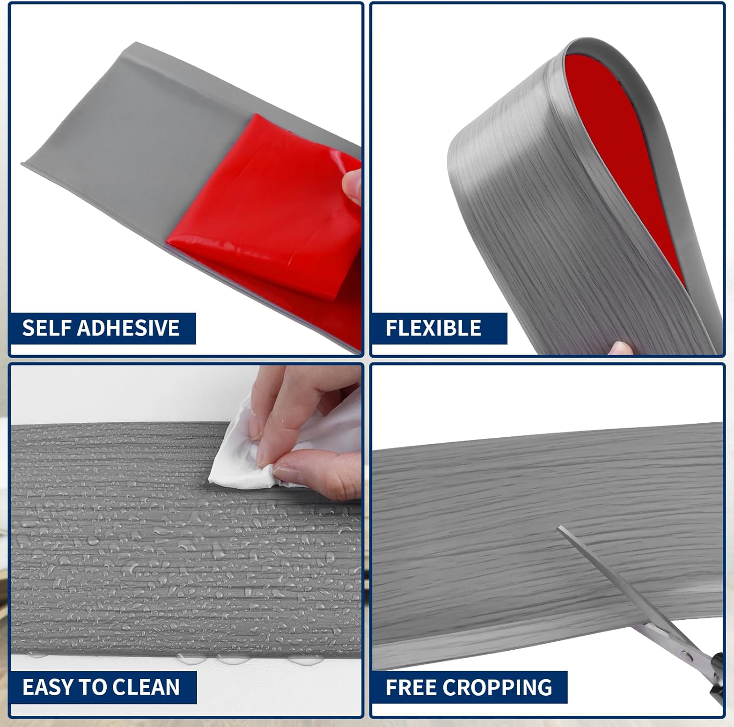 Flexible Baseboard Molding Trim 4 Inch Self-Adhesive Vinyl Wall Base Peel and Stick Cove Base Rubber Wall Baseboard Moulding Trim