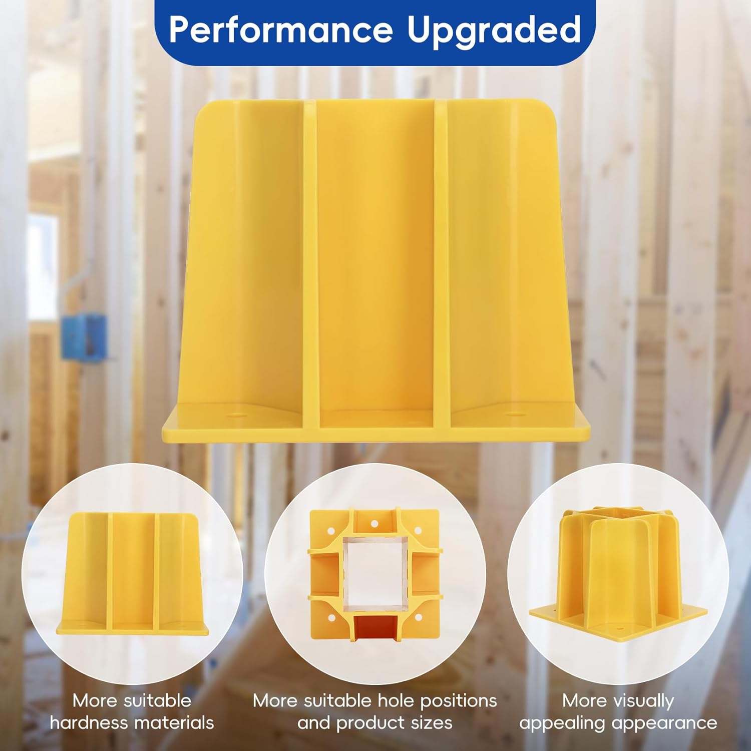 Yellow Guardrail Base Boot with Toe Board Slot, Reusable Fall Protection Base for Scaffolding, Temporary Guardrail Systems for Residential and Commercial Construction