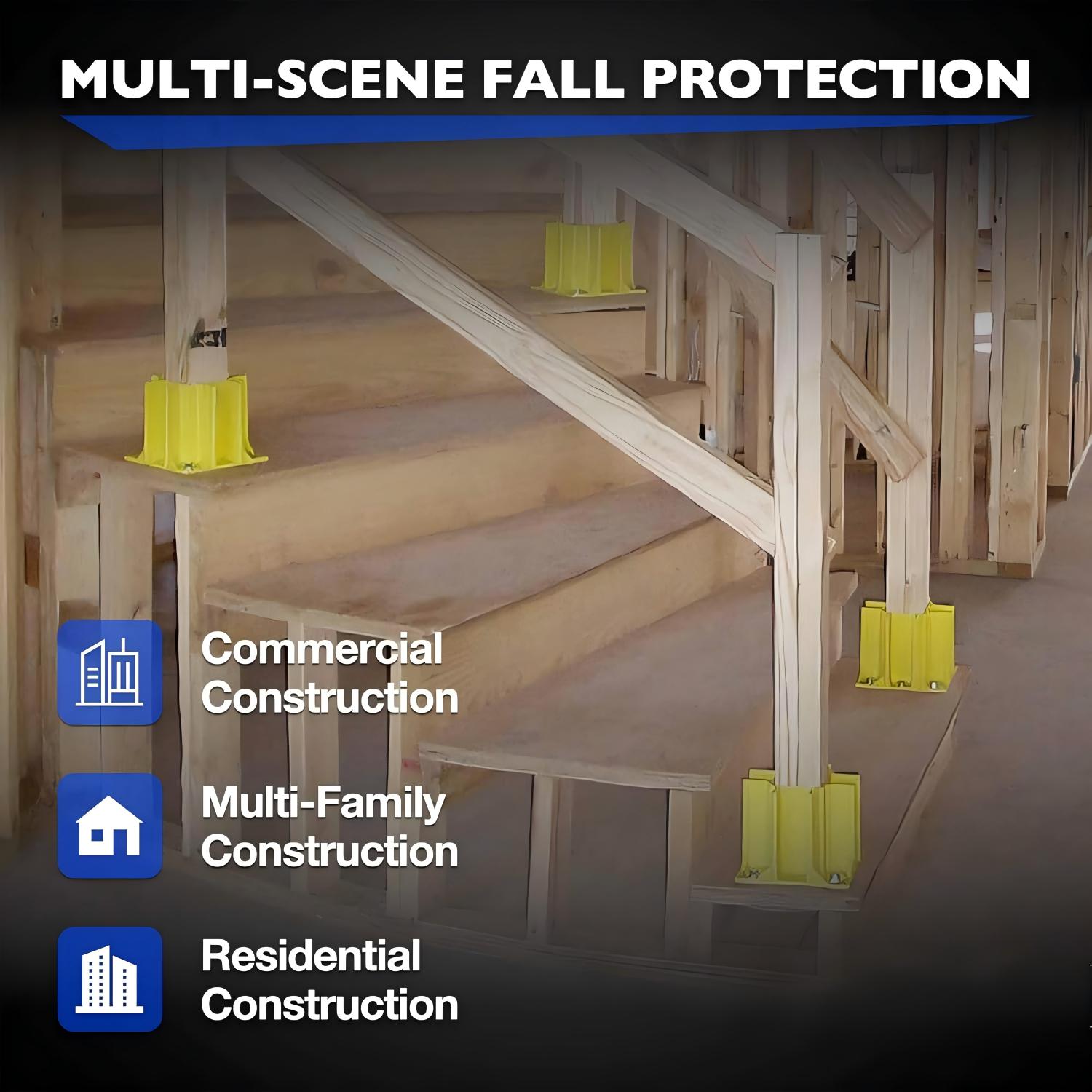 Yellow Guardrail Base Boot with Toe Board Slot, Reusable Fall Protection Base for Scaffolding, Temporary Guardrail Systems for Residential and Commercial Construction